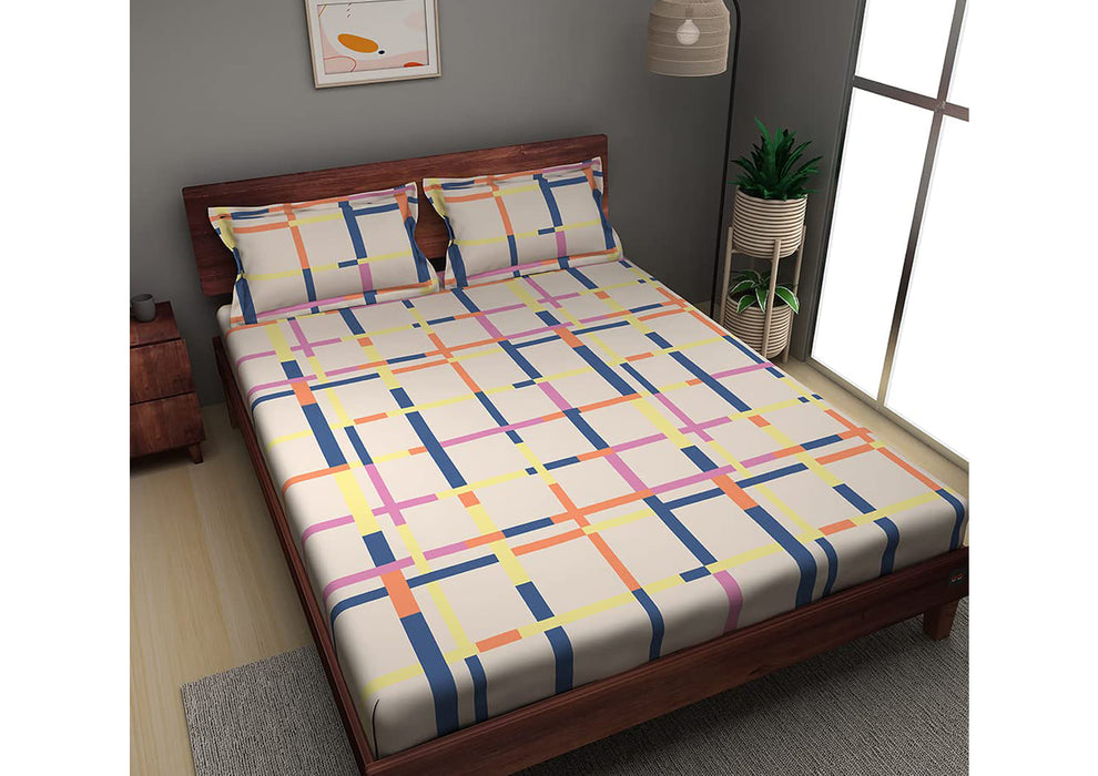 Sleepyhead Tetris - 144TC 100% Cotton Bedsheet with 2 Pillow Covers, Crème