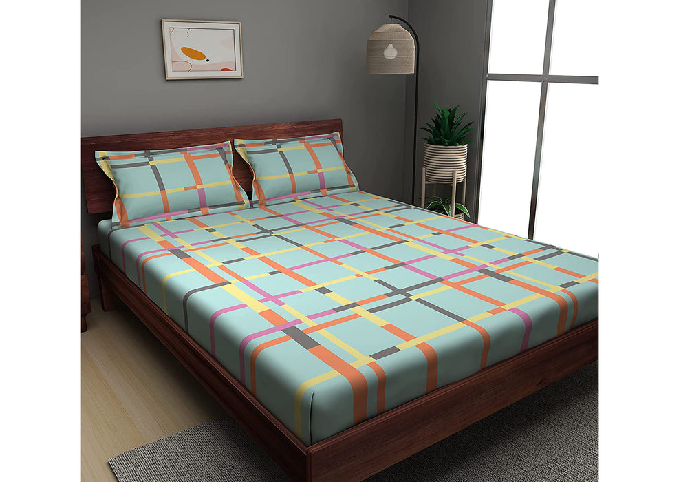 Sleepyhead Tetris - 144TC 100% Cotton Bedsheet with 2 Pillow Covers, Light Blue