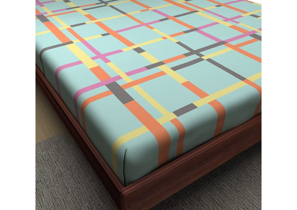 Sleepyhead Tetris - 144TC 100% Cotton Bedsheet with 2 Pillow Covers, Light Blue