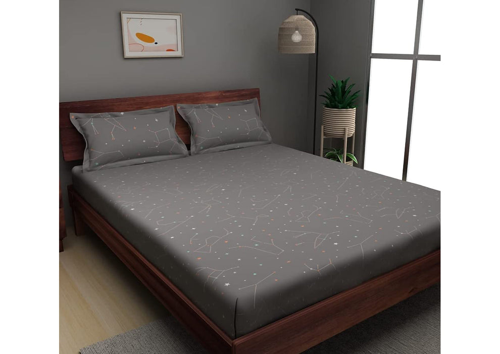 Sleepyhead Zodiac - 180TC 100% Cotton Bedsheet with 2 Pillow Covers, Grey