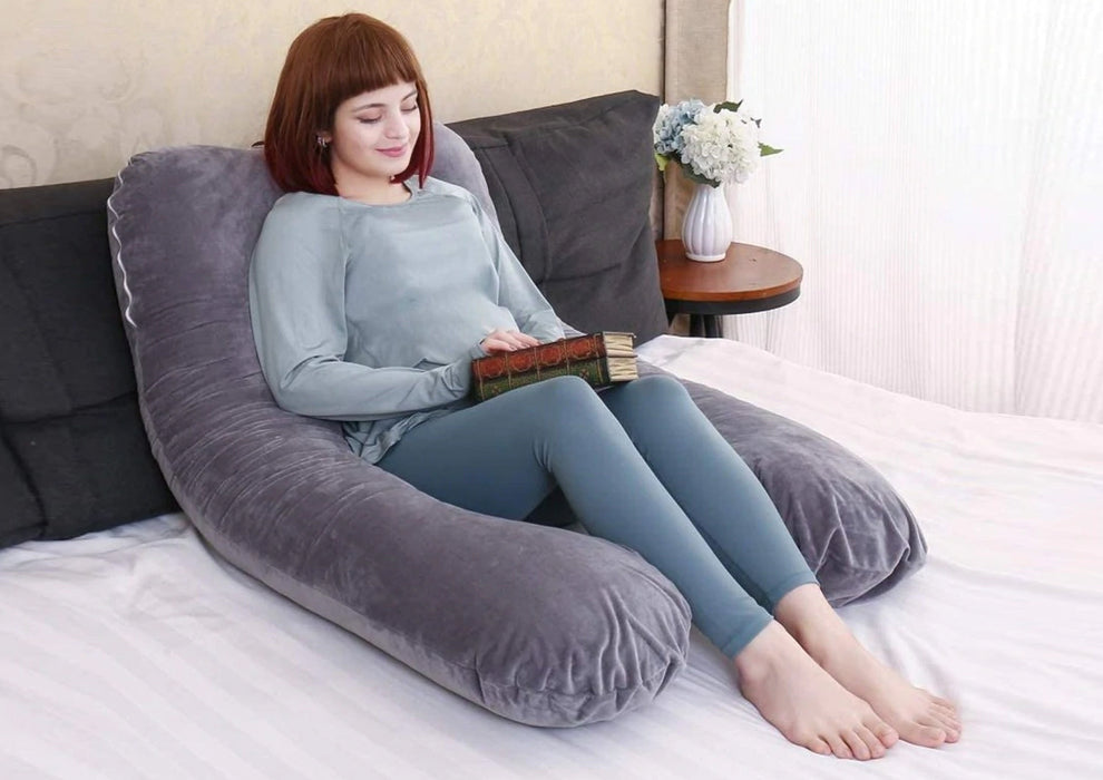 Quilt Comfort - U Shape Pregnancy Pillow With Velvet Cover - Charcoal Grey