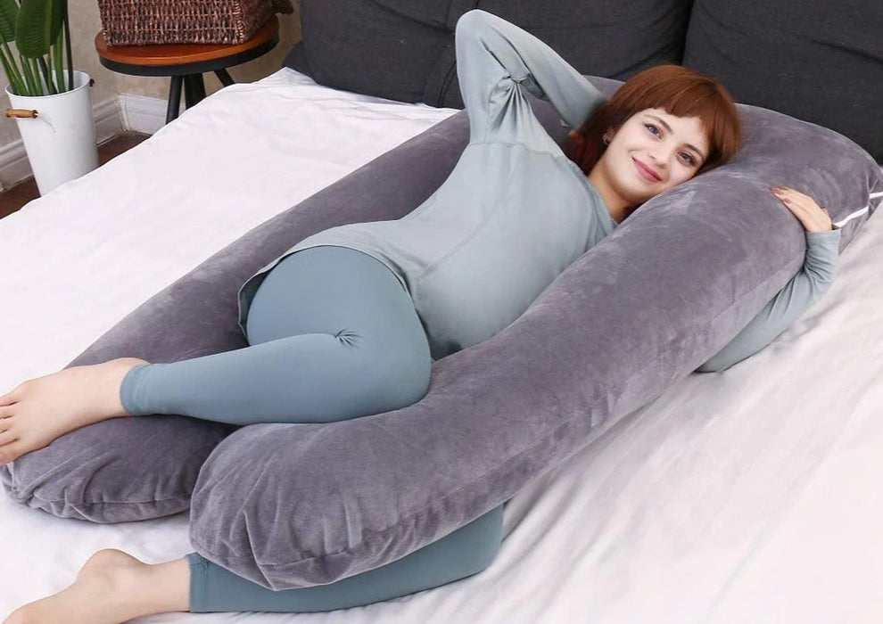 Quilt Comfort - U Shape Pregnancy Pillow With Velvet Cover - Charcoal Grey