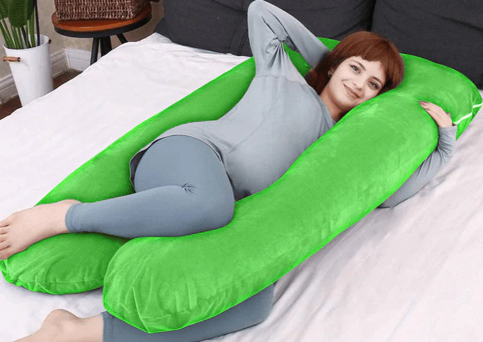 Quilt Comfort - U Shape Pregnancy Pillow With Velvet Cover - Natural Green